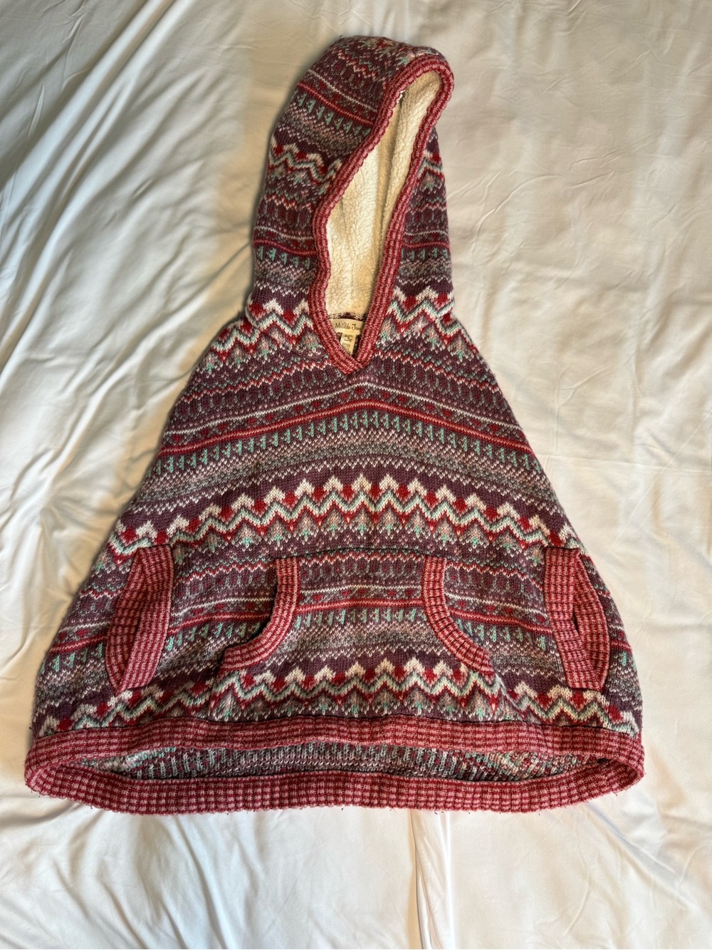 Matilda Jane Maroon Fair Isle Hooded Cape with Cream Sherpa